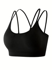 5pcs Solid Ribbed Wireless Bras Double Straps Women's Lingerie