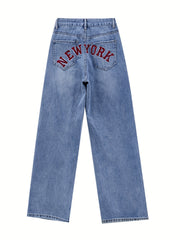 Y2K Style Letter Embroidered Baggy Denim Jeans