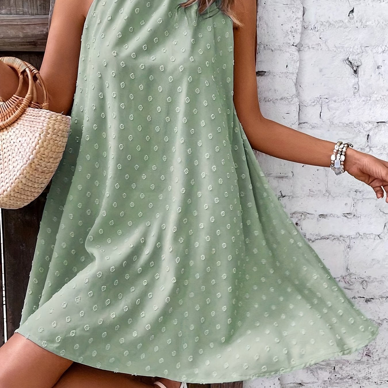 Solid Halter Neck Dress Sleeveless Summer Dress