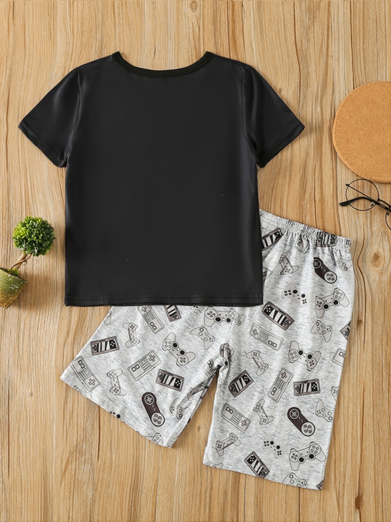 Boys Gamepad Print T Shirt & Shorts Set Summer Clothes