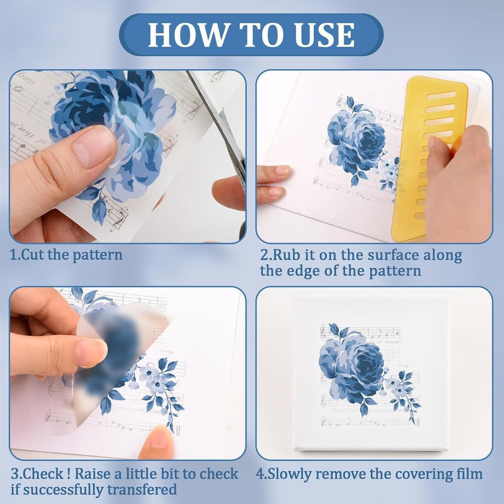 3pcs Floral Decals Rub On Designs for Scrapbooking Furniture 14+