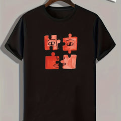 Puzzle Pattern Print Men's Comfy Sports T-shirt