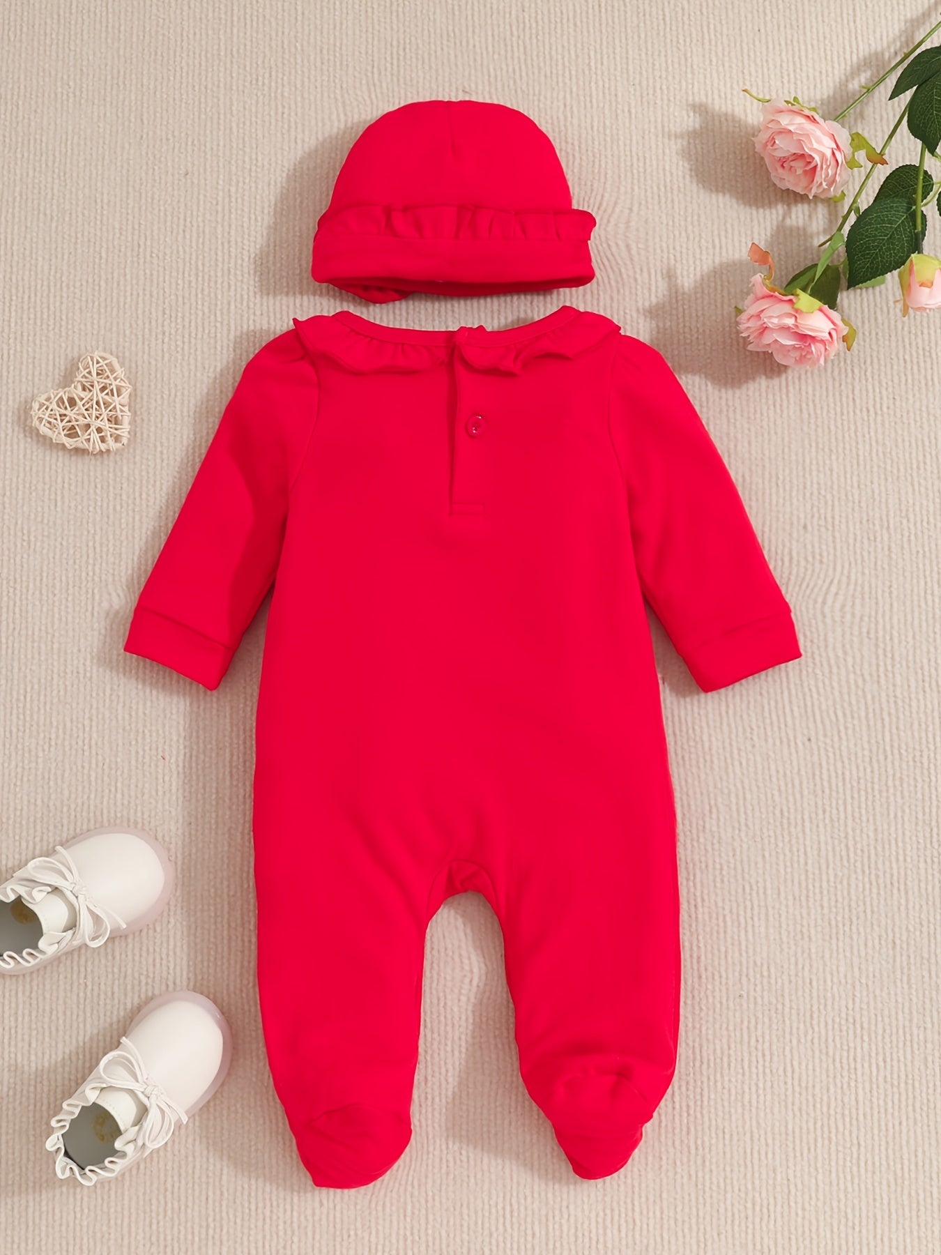 Baby Girls Cotton Footies Footed Jumpsuit Hat Ruffle Long Sleeve Romper