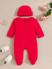 Baby Girls Cotton Footies Footed Jumpsuit Hat Ruffle Long Sleeve Romper