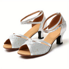 Women's Latin Sandals with Chunky Low Heels & Ankle Straps