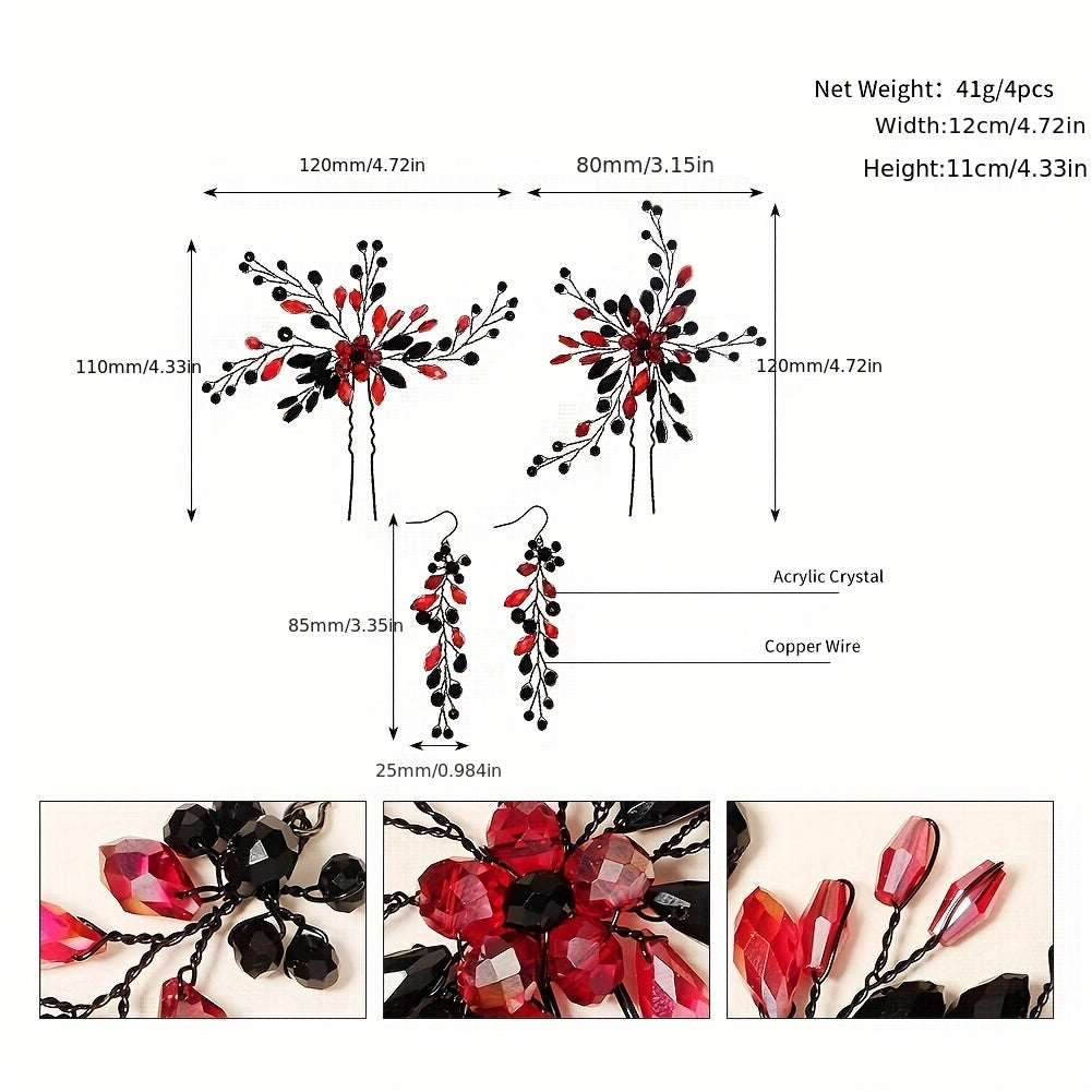 4pcs Crystal U Shaped Hairpin Vintage Bridal Hair Accessories