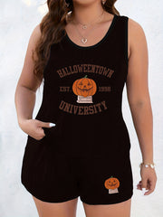 Halloween Funny Pumpkin Print Tank Top & Shorts Pajamas Set