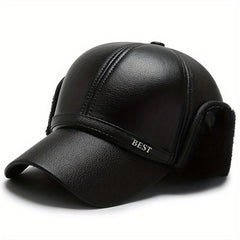 Men's Winter Velvet PU Leather Baseball Cap Outdoor Warm Hat