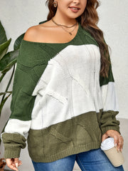 Colorblock Long Sleeve V Neck Sweater