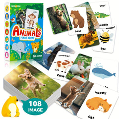 Animals Flashcards Real Photos & Cartoon Double Sided Baby Learning Cards