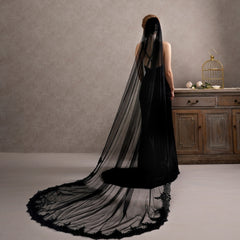 Bridal Veil Lace Cathedral Train with Floral Edges