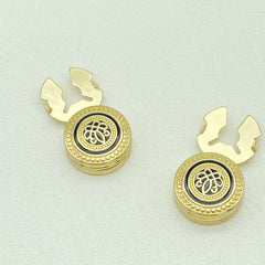 2pcs Golden Tone Round Hollow Button Covers with Intricate Patterns