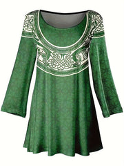 Plus Size Casual Dress Women's Plus Floral & Geometric Print Long Sleeve