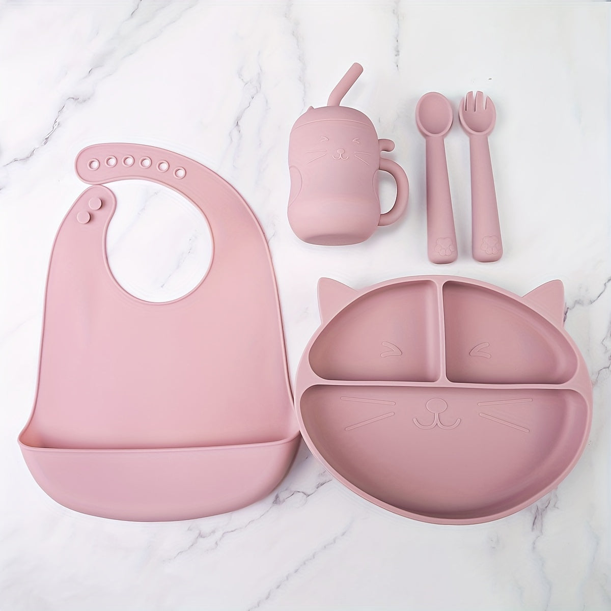 Toddler Plates Silicone Infant Eating Set Cat 3-5pcs