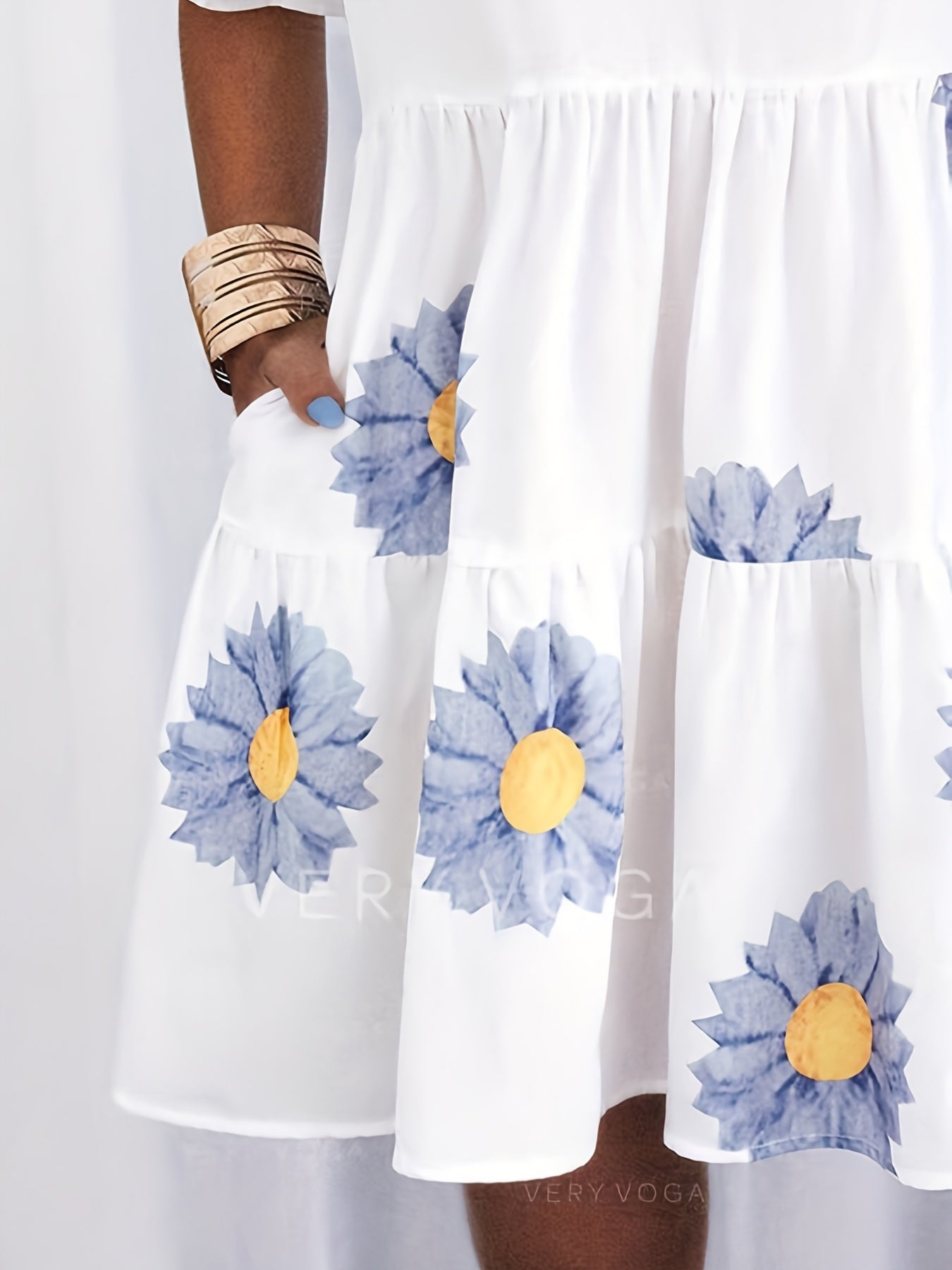 Floral Print Ruffle Trim V Neck Mini Dress