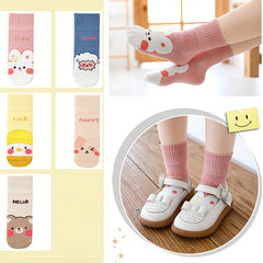 5 Pairs Kids Cartoon Animal Pattern Socks, Breathable Crew Socks for All Seasons