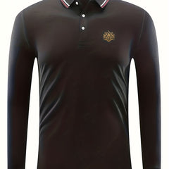 Flower Pattern Men's Casual Fit Long Sleeve Polo Shirt