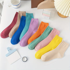 10 Pairs Mid Tube Women's Solid Socks Comfy & Breathable Stockings