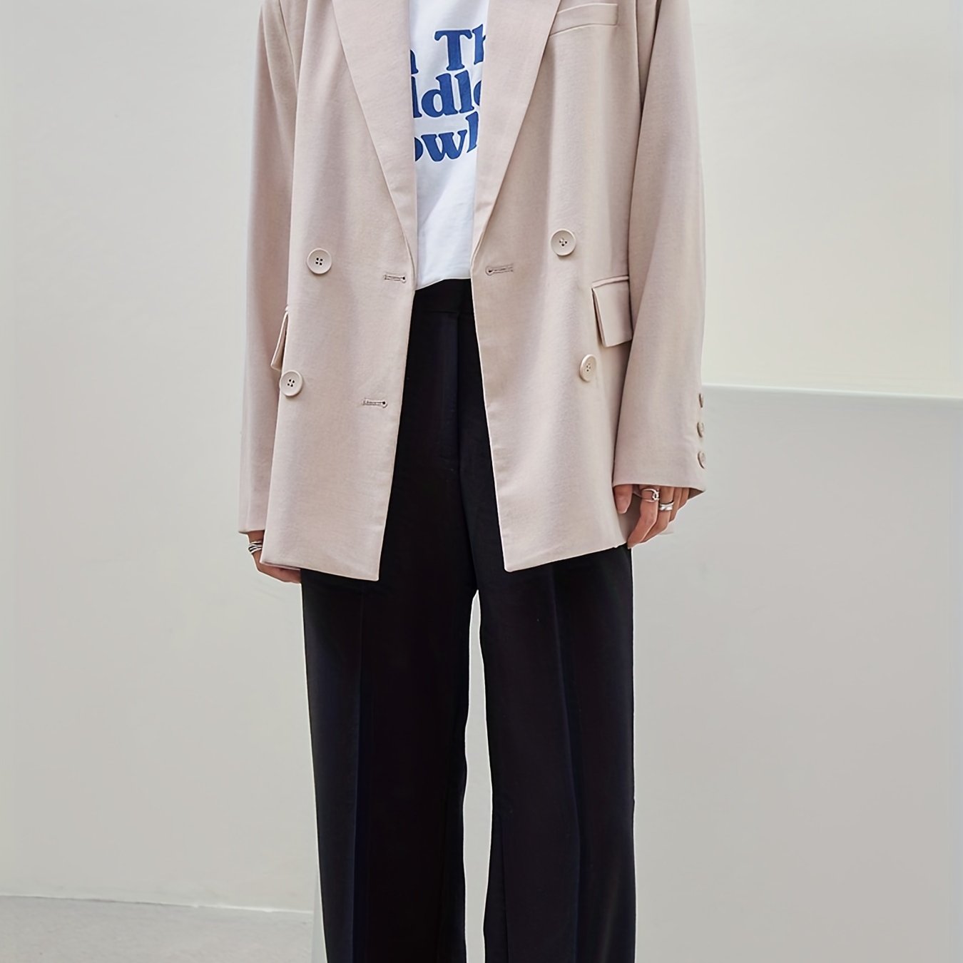 Double Breasted Blazer Casual Lapel Long Sleeve Office Outerwear