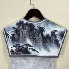 Landscape Folding Fan Ink Painting Shawl Print