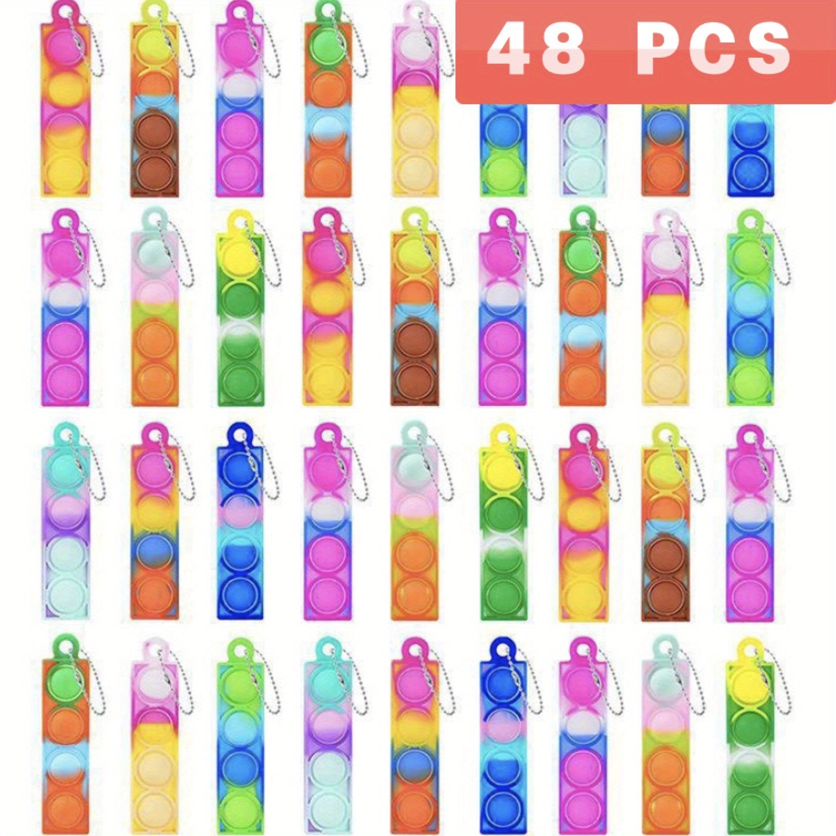 48 Pcs Mini Pop Keychain Fidget Toys Bulk for Toddlers