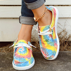 Tie Dye Flower Boat Shoes Lace Up Canvas Lightweight Breathable Walking Shoes