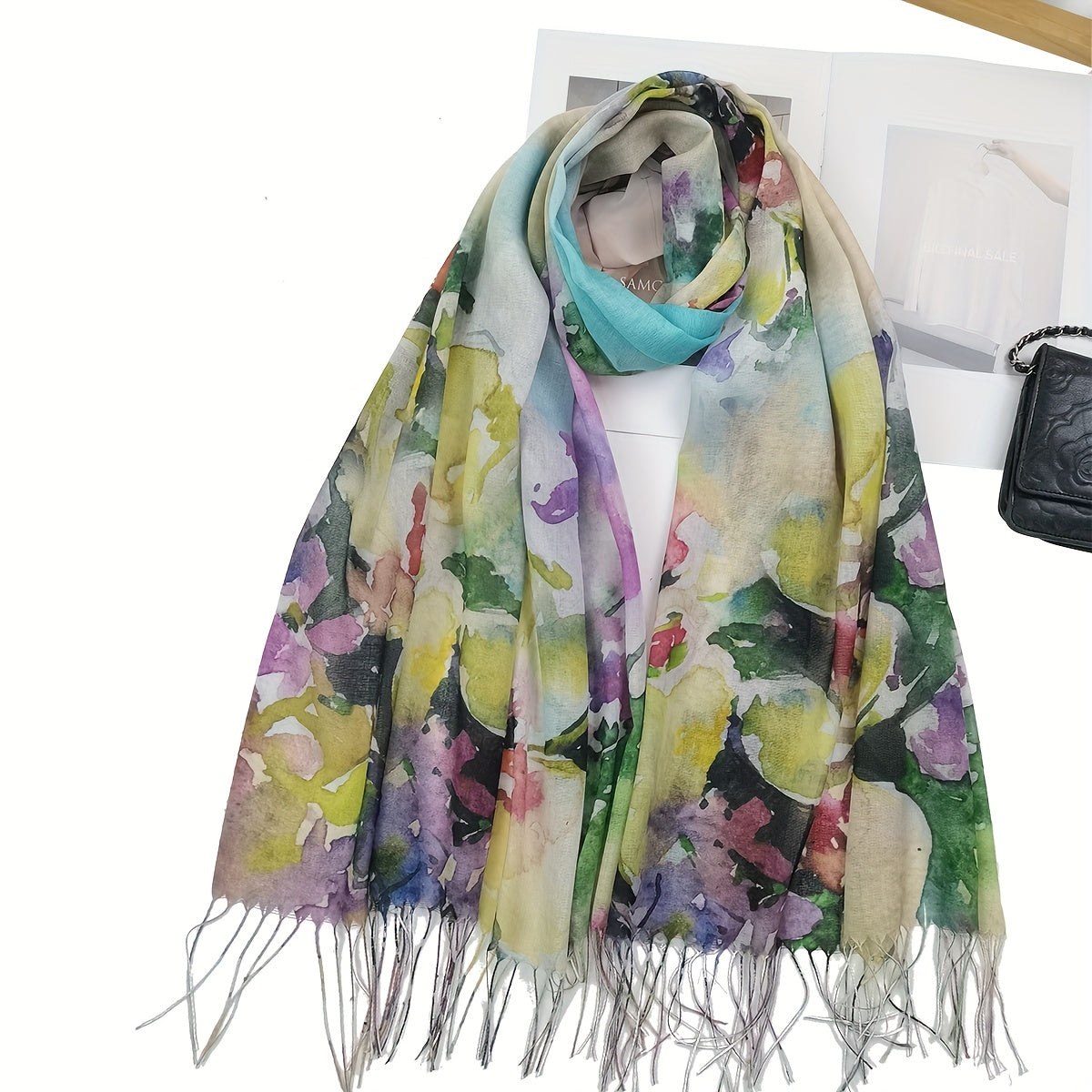 Tie Dye Print Scarf Hijab Boho Tassel Shawl Women