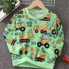 Excavator & Truck Print Sweatshirt Boy's Casual Graphic Crew Neck Pullover Sweat