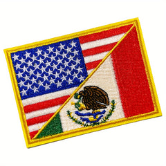 USA & Mexico Flag Patch Embroidered Applique Iron On Sew On Emblem