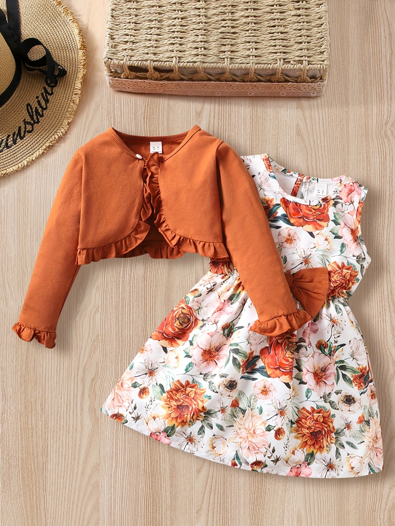 Boho Floral Tank Dress Short Cardigan Set for Fall