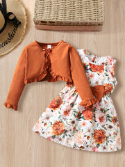 Boho Floral Tank Dress Short Cardigan Set for Fall