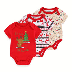 3 Pcs Christmas Baby Bodysuits 0-12 Months 100% Cotton