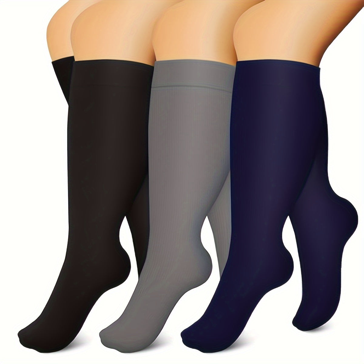 3 Pairs Plus Size Compression Socks 15-20 mmHg Wide Calf Comfortable Breathable