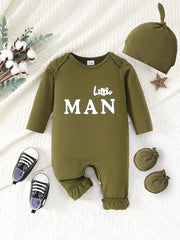 Hi I m Here Letter Print Unisex Baby Romper Hat Gloves Set