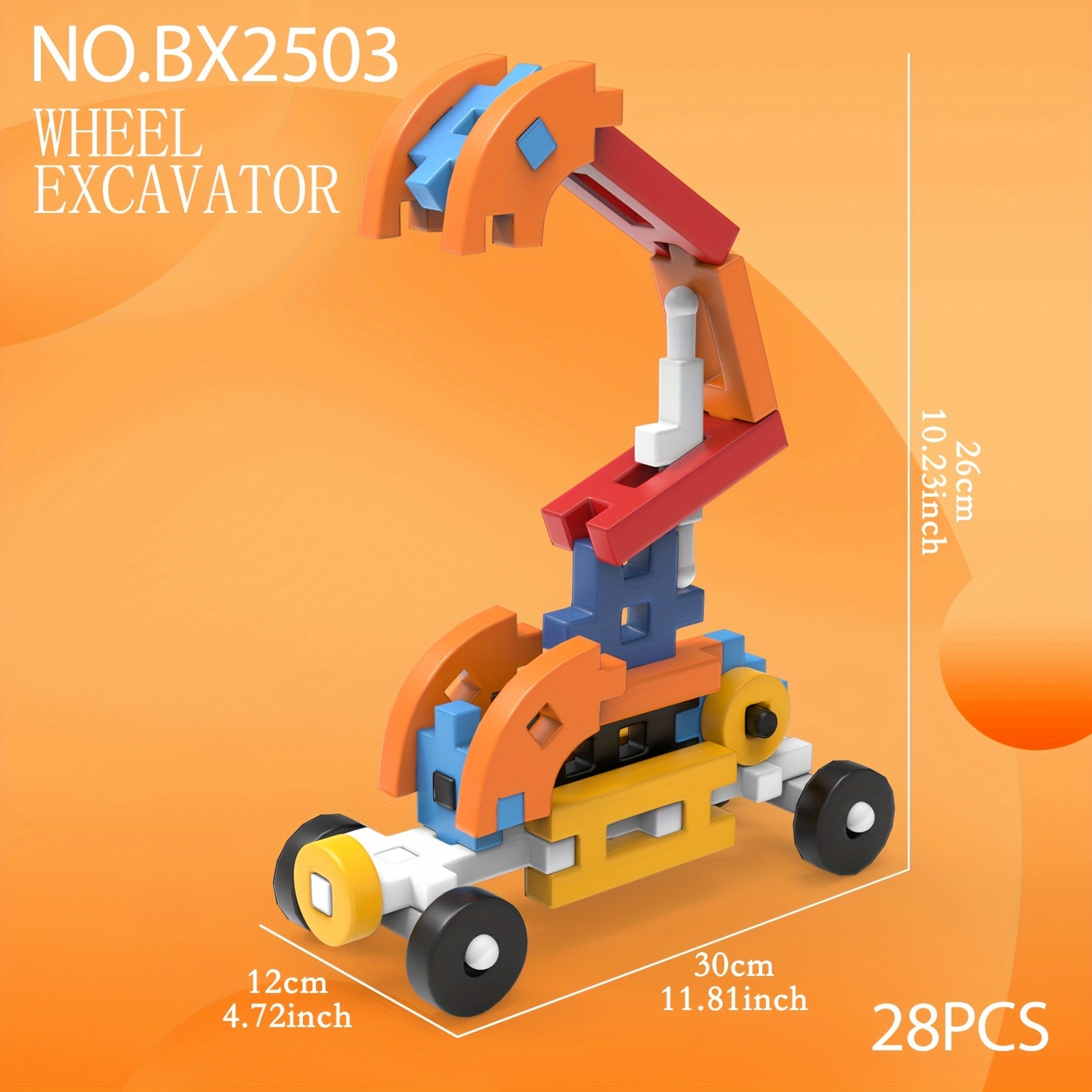 28pc Excavator Building Blocks Set for Kids, Durable ABS Material