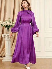 Abaya Dress Satin Lantern Sleeve Maxi Jalabiya Dress
