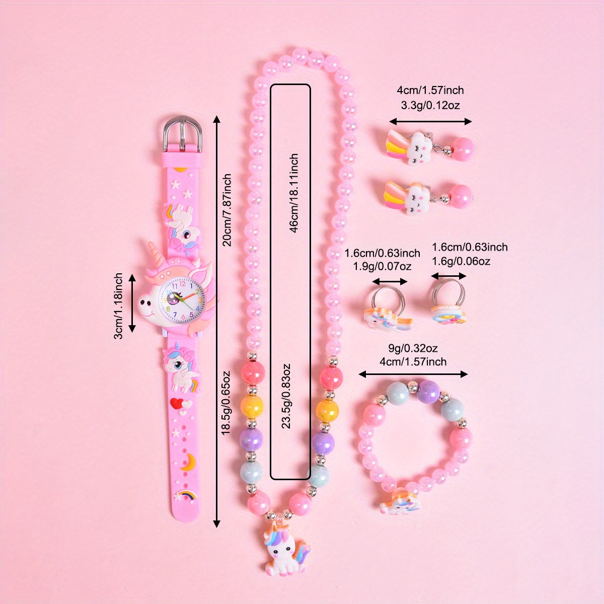Girls Cartoon Pony Silicone Watch Band & Jewelry Set