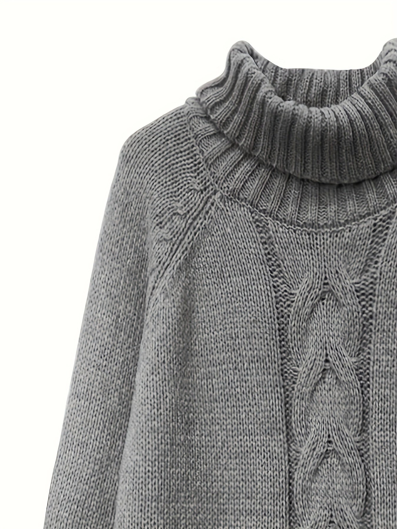 Solid Cable Long Sleeve Turtle Neck Sweater