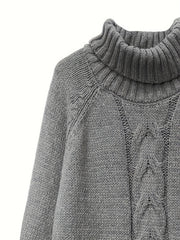 Solid Cable Long Sleeve Turtle Neck Sweater