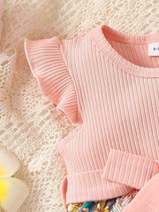 Baby Girls Floral Stitching Dress With Hat Belt 3pcs Set
