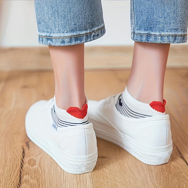 5 Pairs Heart & Striped Print Ankle Socks for Women