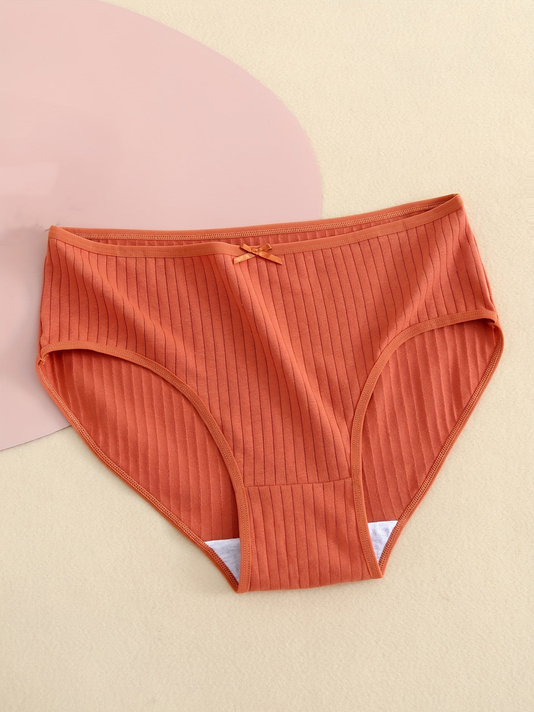 5 Pack Plus Size Casual Panties Set Women's Plus Comfort Solid Mini Bow Ribbed