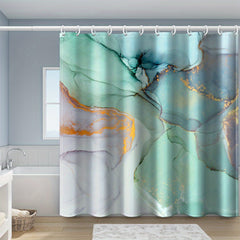 Green Marble Shower Curtain Set with Non Slip Mat and Toilet Cover