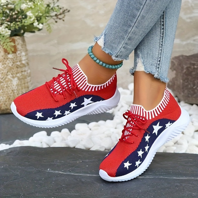 Women's Star Pattern Sneakers Lace up Running Shoes Breathable Sports Shoes