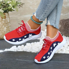 Women's Star Pattern Sneakers Lace up Running Shoes Breathable Sports Shoes