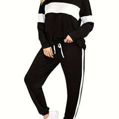 Women's Plus Stiped Long Sleeve Pullover Top & Joggers Set