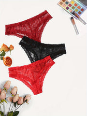 3-Pack Plus Size Floral Lace Underwear Set for Women Semi Sheer
