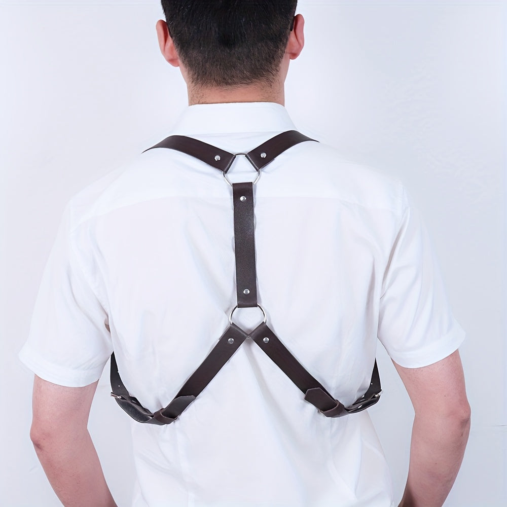 Men's Punk Hip-hop Shoulder Harness PU Leather Adjustable Belt