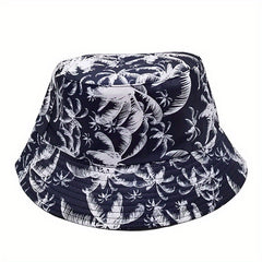 Coconut Tree Print Bucket Hat Solid Reversible Fisherman Cap