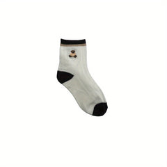 5 Pairs Teen Striped Crew Socks Breathable Cotton Comfy Casual Style Unisex